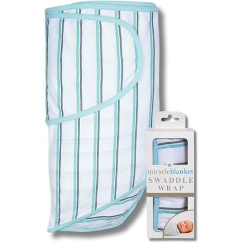 Miracle Blanket Swaddle Wrap – Help Your Newborn Sleep Longer – Soft & Secure Sleep Sack for Infants – Easy-to-Use Swaddling Blanket for a Calm Baby (Blue and Gray Stripes)