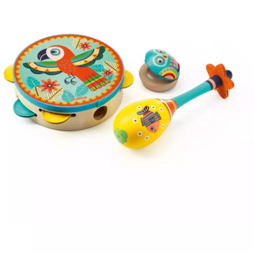 Djeco Animambo Tambourine, Maraca, Castanet Musical Instrument Set