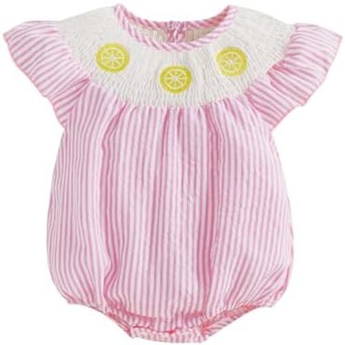 Baby Girl Watermelon Romper Sleeveless Ruffle Smocked Bubble Bodysuit with Pockets Cute One Piece Summer Outfits