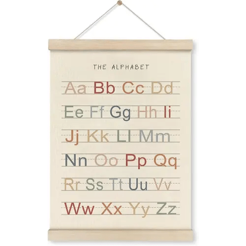 HRQKO Alphabet ABC Poster Hanger Frame, Nursery Wall Decor, Alphabet Wall Art, Boho ABC Poster Wall Art with Wooden Frames, Alphabet Banner Wall Hanging Decor for Nursery Toddler Playroom, 12x16 Inch