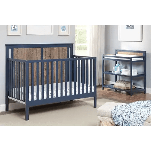 Suite Bebe Connelly 4 in 1 Convertible Crib in Midnight Blue with Vintage Walnut