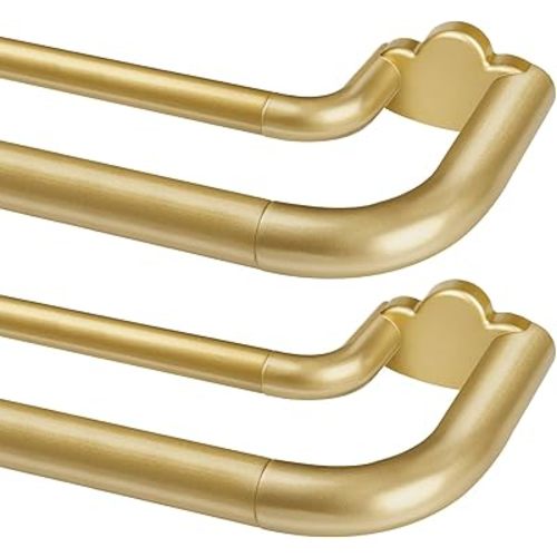 Double Curtain Rods 2 Pack 32 to 58 Inches, HOTOZON Blackout Double Curtain Rods for Windows 20 to 54 Inches (1.6-4.5 ft), 6/8 Inches Wrap Around Room Darkening Telescoping Drapery Rod, Gold