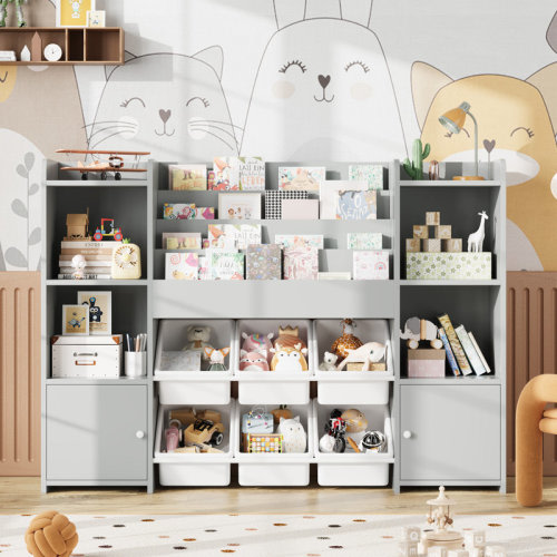 Winston Porter 46.9"W Kids Bookshelf with 6 Storage Cubbies, Toy Organizer with Storage Shelves, for Playroom, School | Wayfair