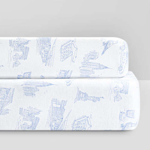 Bellini Crib Sheet / Changing Pad Cover Set - Toile NYC Blue