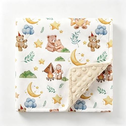 Baby Blanket for Girls Boys, Super Soft Double Layer Mink Blankets with Dotted Backing, Toddler Newborn Nursery Bed Blanket, Bear Throw Blanket, 30 X 40 Inches