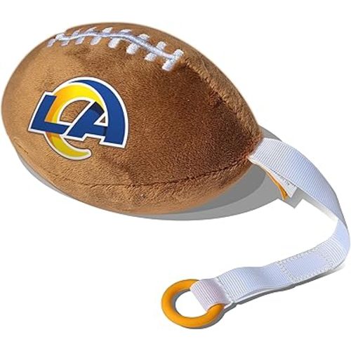 Los Angeles Rams Plush Football Pacifier Holder by Smilo - Officially Licensed NFL Soother Holder - Soft Plush Toy and Dummy Holder - Fits Any Pacifier - Stroller Accessory & Newborn Essential