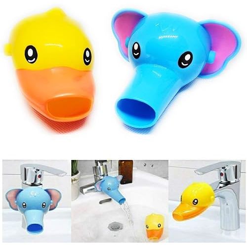 Faucet Cartoon Extender,Sink Handle Extender for Baby,Toddler and Kids Safety and Fun Hand-Washing Solution, Promotes Hand Washing in Children (2 Pack-Yellow Duck,Blue Elephant)