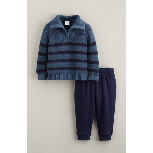 Stripe Quarter Zip Sweater & Joggers Set, 6M