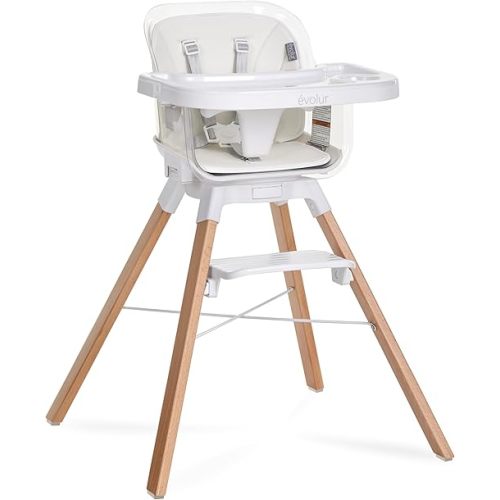 Evolur 360° Bloom Highchair, Rotating, Convertible Baby Feeding Chair with Adjustable Height, Removable Tray, Easy to Clean, Stylish & Space-Saving for Newborns & Toddlers - Panna Cotta