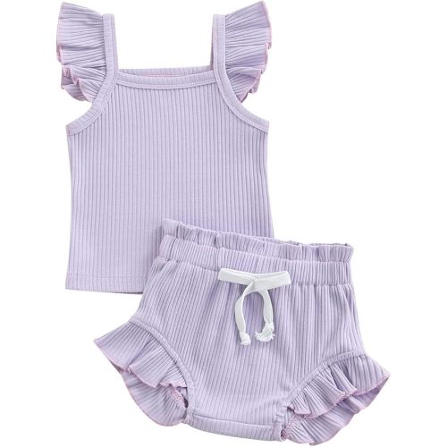 Newborn Baby Girl Outfit Clothes Summer Sleeveless Tank Top Elastic Waist Shorts Infant 2Pcs Set