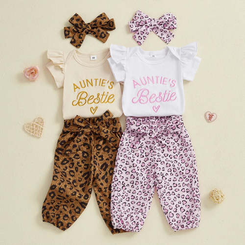 Baby Girls 3Pcs Auntie's Bestie Outfit Short Sleeve Letter Print Rompe – August + Willow
