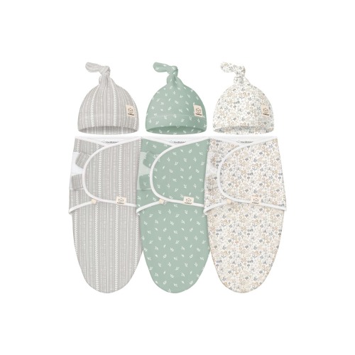 3-Pack Soothe Swaddle Wraps with Knot Hats, Medium