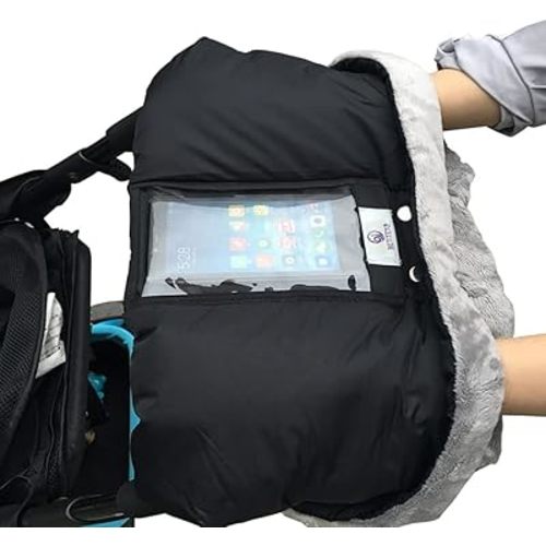 Fleece Stroller Hand Muff, BETITETO Winter Anti-Freeze Gloves for Baby Stroller Jogger Pram Water Resistant Warmer Gift for Parents and Caregivers (Black)