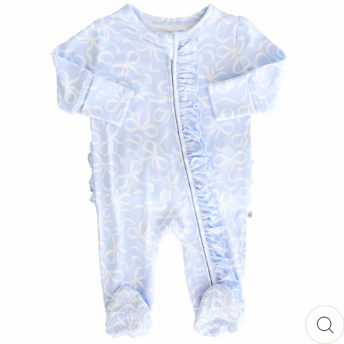 Blue-tiful Bows Ruffle Zipper Footie