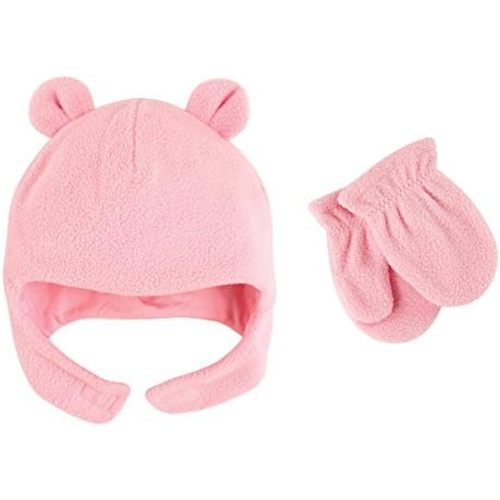 Luvable Friends Baby Girls' Beary Cozy Hat and Mitten Set