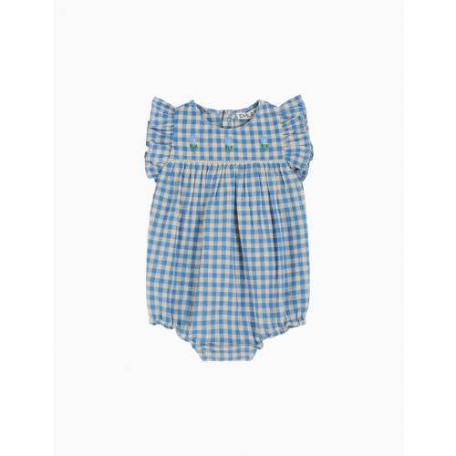 Gingham Embroidered Romper in Vichy Blue Lagoon (3 MONTHS)
