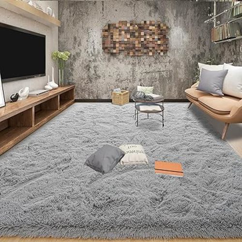 Tepook Fluffy Large Rugs for Living Room, Shag Area Rug 6x9 Soft Carpet for Bedroom, Modern Shaggy Rug for Kids Boys Girls, Plush Indoor Nursery Home Decor Rug with Non-Slip Bottom, Grey, 6 X 9 Feet
