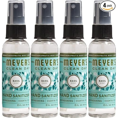 MRS. MEYER'S CLEAN DAY Antibacterial Hand Sanitizer Spray, Travel Size, Removes 99.9% of Bacteria, Basil, 2 oz - Pack of 4