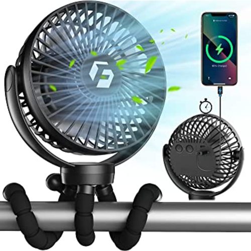 Stroller Fan, 12000mAh Rechargeable Fan Portable, Battery Operated Fan, Baby Car Seat Fan with Timming, Low Noise, Flexible Tripod, Personal Small Fans For Stroller, Office, Beach, Bed, Camping