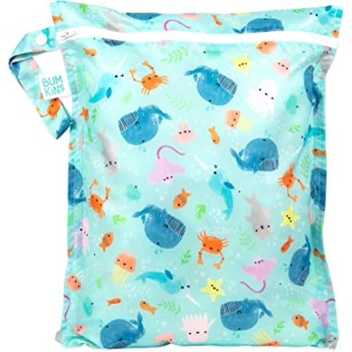 Bumkins Waterproof Wet Bags for Baby, Travel, Swimsuit, Cloth Diapers, Pump Parts, Gym Clothes, Toiletries, Strap to Stroller, Zipper Reusable Bag, Packing Pouch