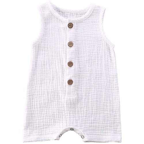 Baby Short Sleeve Rompers Jumpsuit with Pocket - White