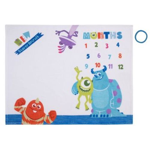 NoJo Disney Monsters, Inc. White, Blue, and Green, New Scarer Recruit Super Soft Photo Op Milestone Baby Blanket