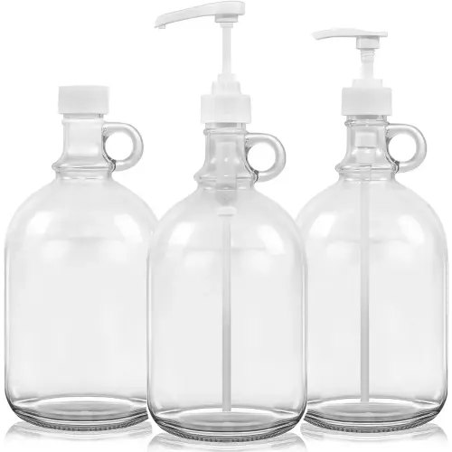 3 Pack Laundry Detergent Dispenser with Pump and Lid, 64 Oz Glass Bottles for Laundry Room Organization