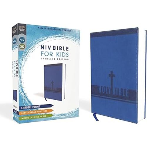 NIV, Bible for Kids, Large Print, Leathersoft, Blue, Red Letter, Comfort Print: Thinline Edition