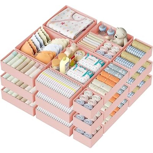 DIMJ Drawer Organizer Clothes Storage - 24 Pack Baby Dresser Organizer for Nursery, Small Fabric Closet Drawer Organizer Bins for Underwears Socks, Foldable Storage Dividers Organization for Bedroom