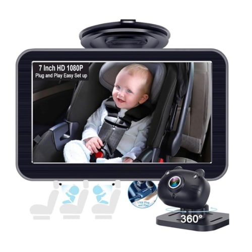 DoHonest Baby Car Camera 7-Inch: USB Plug and Play Easy Setup 360 Degree Rotating Backseat Camera Two Kids HD 1080P Rear Facing Car Seat Cameras Clear Night Vision -V9