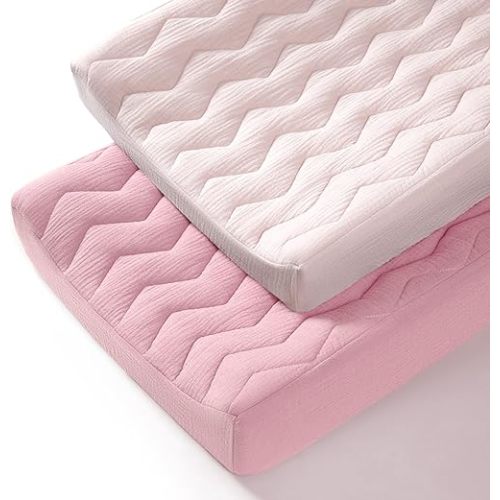 lulumoon Muslin Changing Pad Cover: Baby Cotton Quilted Changing Table Cover - Soft Changing Pad Sheets for Boys Girls