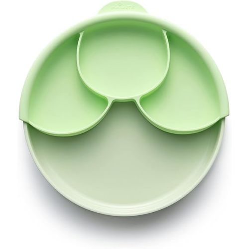 Miniware Healthy Meal Set with Sandwich Plate, Divider, and Detachable Suction Foot for Baby Toddler Kids - Promotes Self Feeding | Dishwasher Safe (Key Lime, Key Lime)