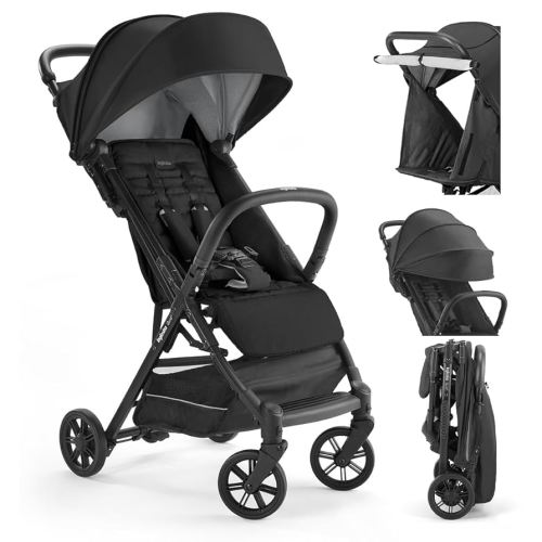 Inglesina Quid Stroller - Puma Black - Ultra Compact Lightweight Travel Stroller for Babies and Toddlers, Airplane Overhead, Foldable, Reclining Seat, Collapsible Canopy, 3 Months - 50 lbs, BPA Free