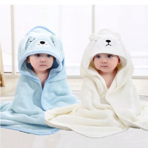 2pcs Neutral Baby Bath Towel Set Hooded Animal Face Design Soft And Cozy Newborn Cape Towel For All Seasons, Cartoon Coral Fleece Bathroom Accessories Bathing Wrap