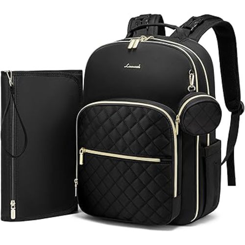 LOVEVOOK Diaper Bag Backpack, Quilted Baby Bag with Changing Pad & Pacifier Holder, Waterproof Travel Diaper Bags for Baby Boys Girls, Stylish and Large Capacity, Lozenge-Black