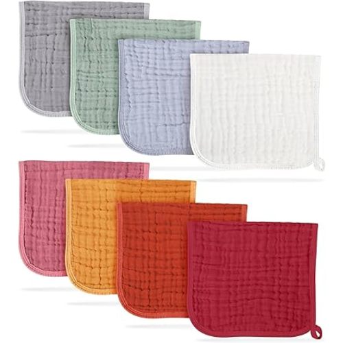 Muslin Burp Cloths, 100% Cotton Baby Burp Cloths, Extra Soft and Absorbent, Unisex Burp Cloth for Baby Boy and Girl, Large Baby Burp Cloth 8 Pack (Multicolor)