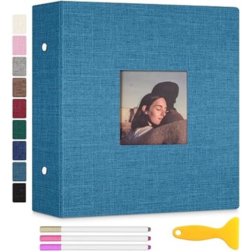 Zesthouse Large 18In Photo Album Self Adhesive 60 Pages, 3-Ring Scrapbook Albums Holds 8x10 5x7 4x6 Photos, DIY Magnetic Picture Book with Writing Space, Gift for Family Wedding Baby