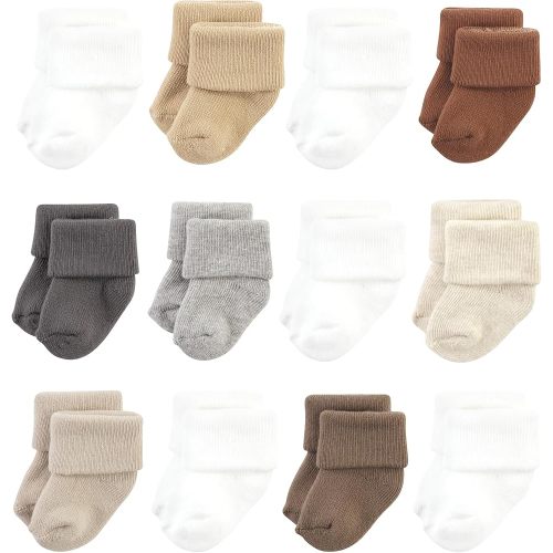 Hudson Baby Unisex Baby Cotton Rich Newborn and Terry Socks, Neutral Tones, 0-6 Months