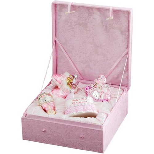 Kurt Adler NB0017G Noble Gems Glass Baby Girl Ornament, 4 Piece Set for Christmas