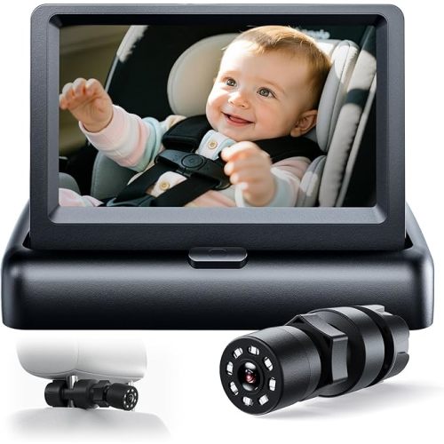 Itomoro Baby Car Mirror, View Infant in Rear Facing Seat with Wide Crystal Clear View,360° Rotation Plug and Play Easy Install baby car monitor 1080p