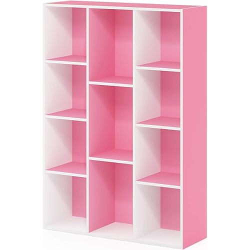 Furinno Luder Bookcase / Book / Storage , 11-Cube, White/Pink
