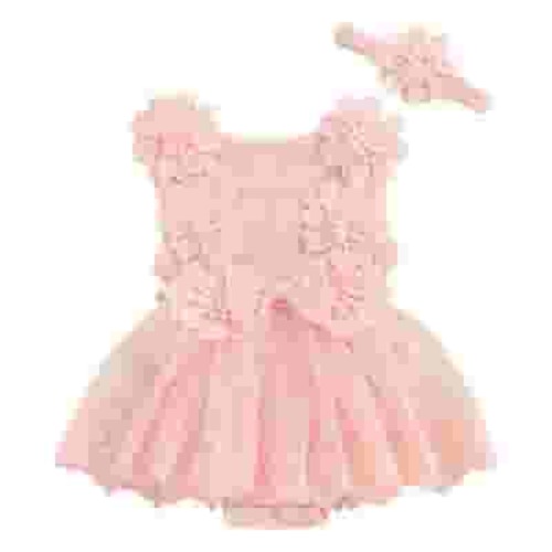 Timegard Newborn Baby Girl Clothes Toddler Birthday Outfit Floral Lace Onesie Infant Cake Princess Dress with Headbead