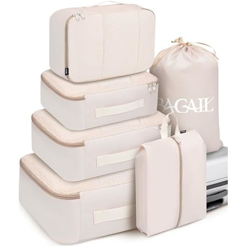 BAGAIL 6 Set Packing Cubes Luggage Packing Organizers for Travel Accessories (Beige)