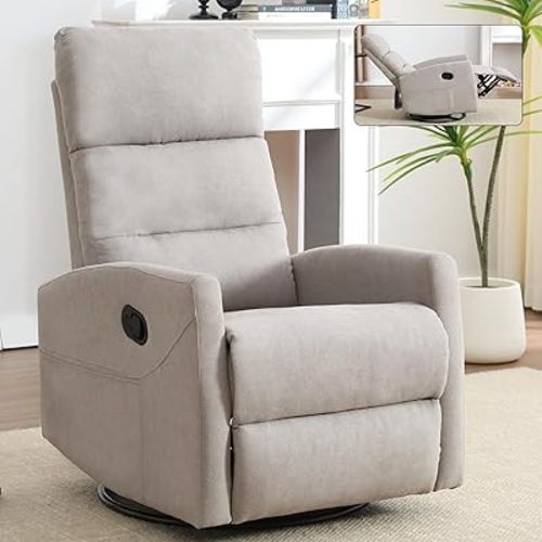 Swivel Rocker Recliner Chair for Adults, Rocking Recliner Chair, Rocker Nursery Glider Chair,Rocker Recliners for Small Spaces, Manual Recliner Lazyboy Single Sofa for Living Room, Nursery (Khaki)
