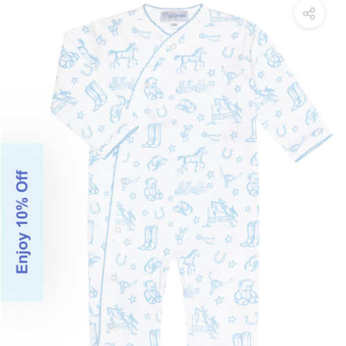 Blue Lone Star Toile Print Crossover Footie
