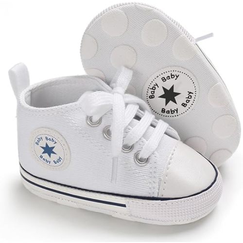 Unisex Baby Boys Girls Shoes, Newborn Infant Non-Slip Canvas Denim High Top Sneakers, Toddler First Walkers Shoes