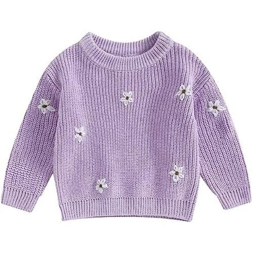Infant Toddler Baby Girl Knit Sweater Long Sleeve Floral Embroidery Pullover Sweatshirt Warm Fall Winter Clothes