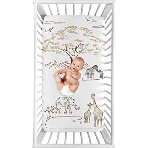 Sweet Jojo Designs Jungle Safari Animals Boy Girl Fitted Crib Sheet Baby Toddler Bed Nursery Photo Op Brown Taupe Black and White Gender Neutral Animal Elephant Giraffe Wildlife Adventure Serengeti