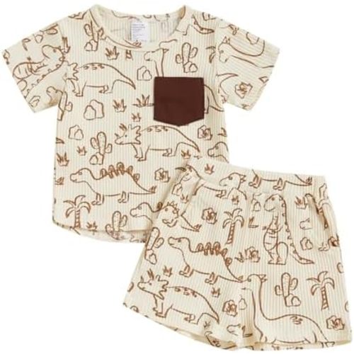 Muasaaluxi Toddler Baby Boy Clothes Summer Short Sleeve Dinosaur Print T-shirt Jogger Shorts 2Pcs Clothes Set 3M-3T