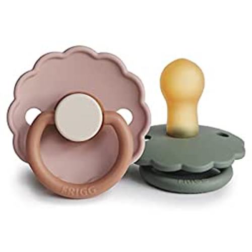 FRIGG Daisy Natural Rubber Baby Pacifier | Made in Denmark | BPA-Free (Biscuit/Lily Pad, 0-6 Months) 2-Pack : Baby